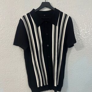 Black and White Striped Men's button up Shirt sz: Large